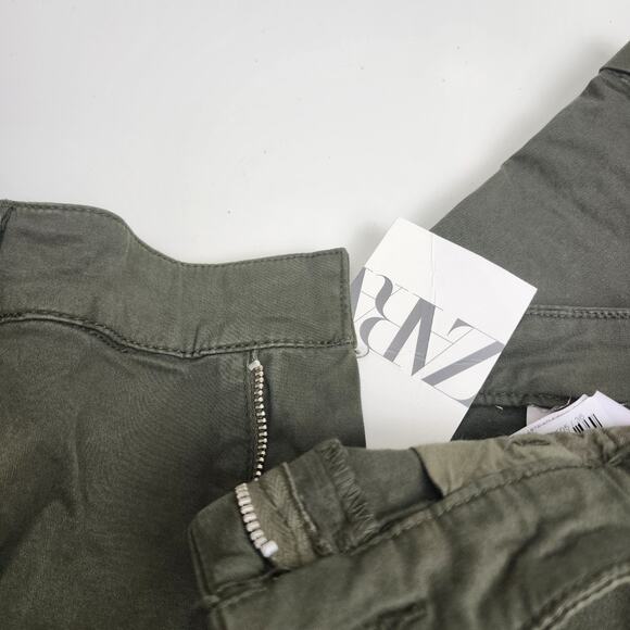 ZARA Army Green Long Cuffed Dressy Pants w/ Pockets Women's Size 4 (36) - Picture 6 of 6